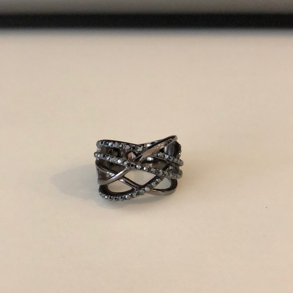 Onyx Swarovski crystal ring